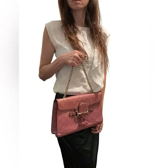 Gucci Pink Leather Emily Clutch with Gold Chain - Picture 10 of 10